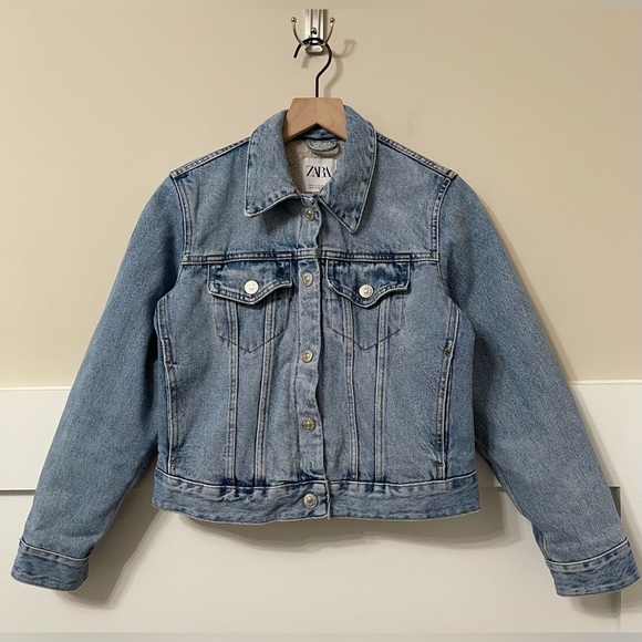 Zara Light Denim Wash Sherpa Jean Jacket Size Small - Picture 3 of 11
